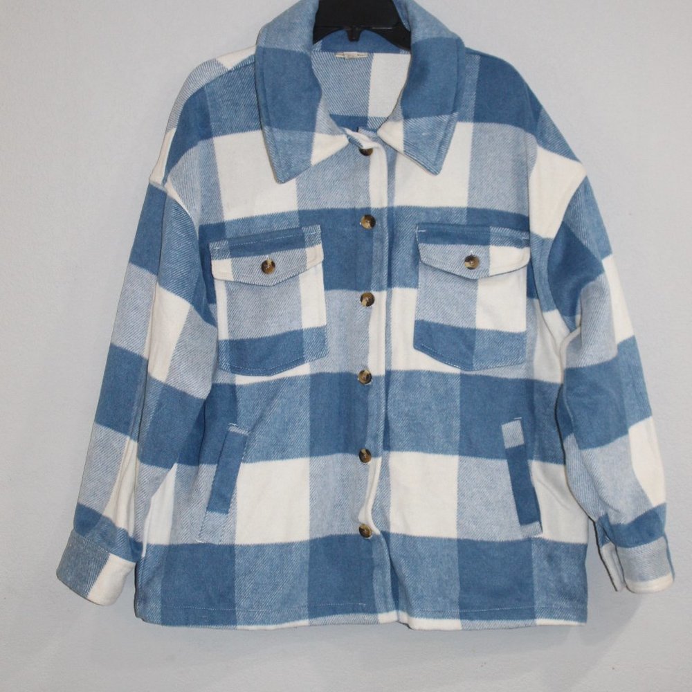a.n.a Blue and White Buffalo Check Button-Front Shacket